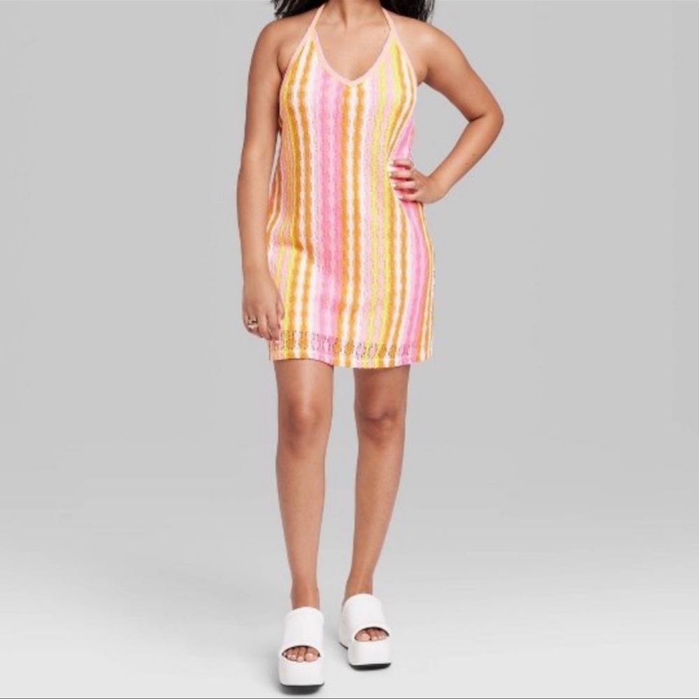 Wild Fable Women's Sleeveless Bodycon Dress Cover Up - Warm Multi Striped 1X NWT